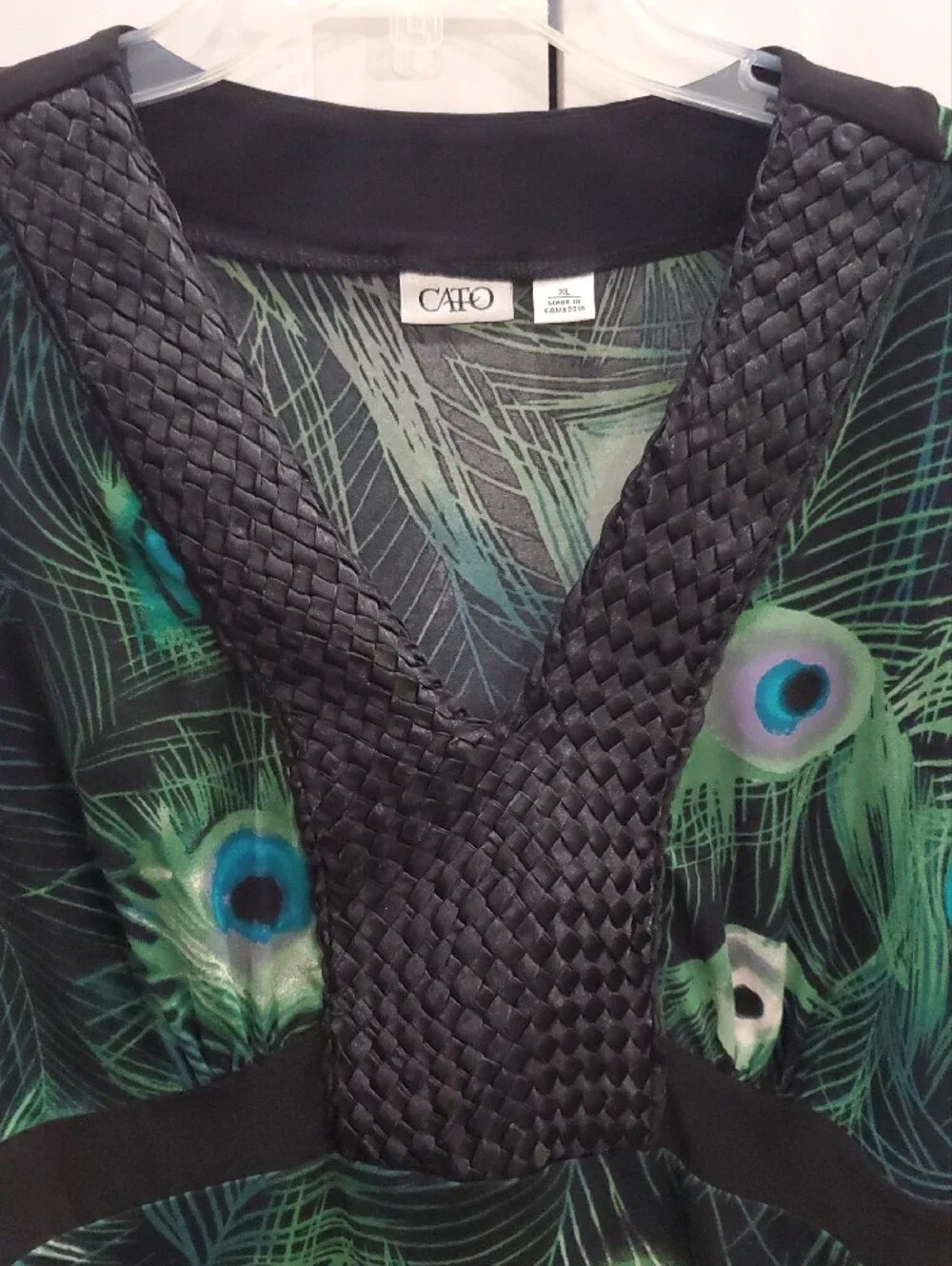 Cato Black and Green Peacock-Print V-Neck Tunic - Picture 3 of 9